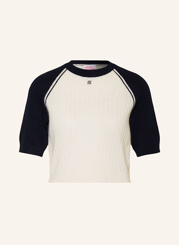 FROM FUTURE Cropped knit shirt made from cashmere ECRU/ BLACK