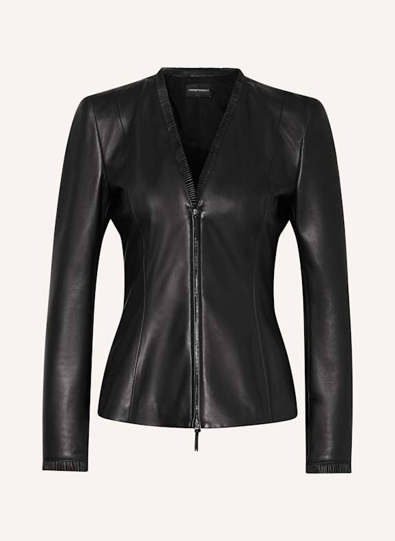 EMPORIO ARMANI Lederblazer mit Rüschen SCHWARZ