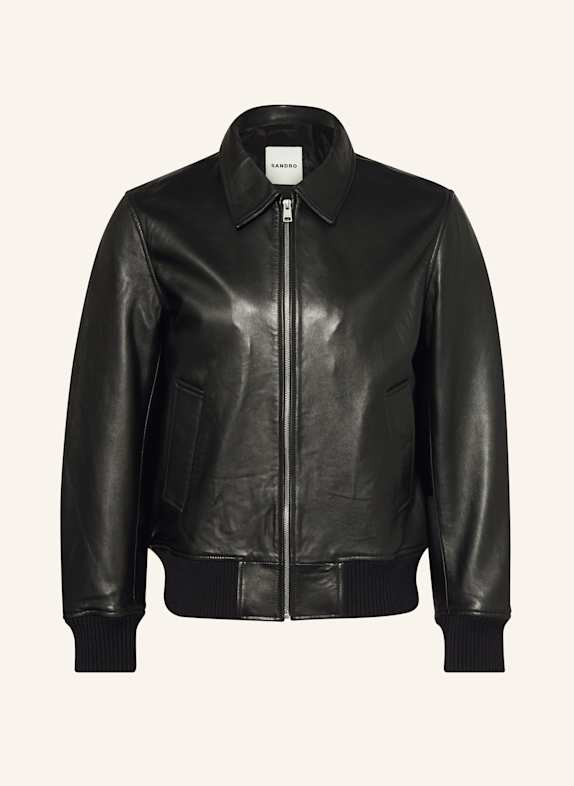 SANDRO Lederjacke SCHWARZ