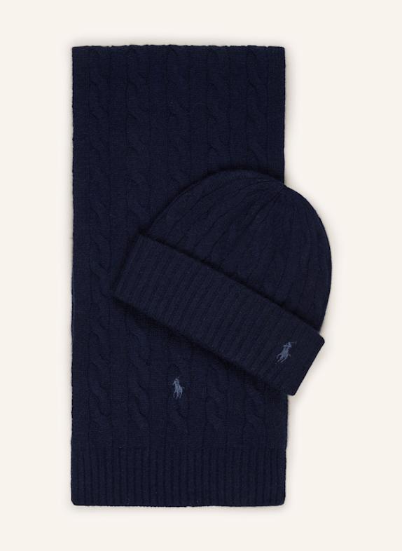POLO RALPH LAUREN Set: Schal und Mütze aus Cashmere DUNKELBLAU
