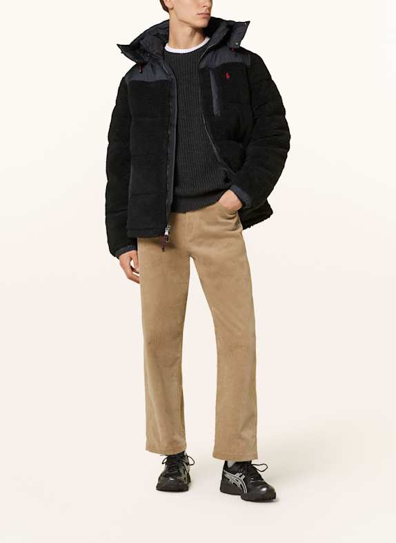 POLO RALPH LAUREN Down jacket with teddy fur and detachable hood BLACK