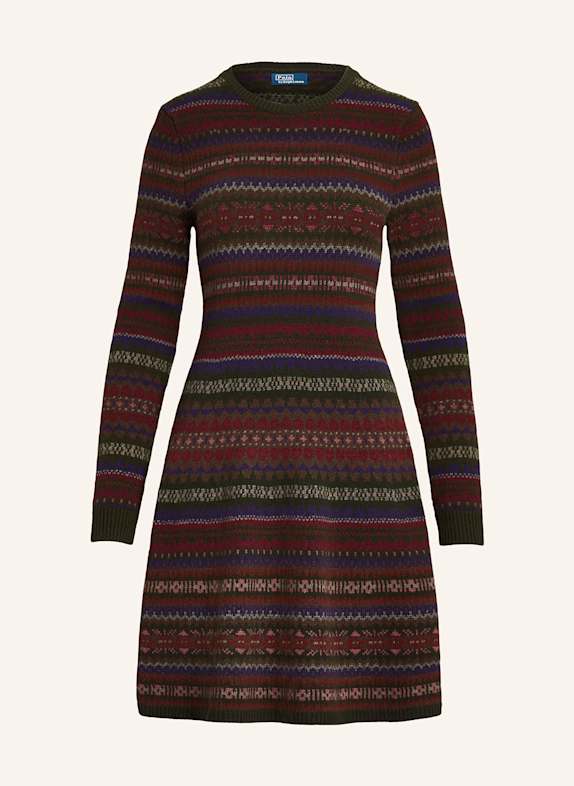 POLO RALPH LAUREN Strickkleid OLIV / DUNKELROT / LILA