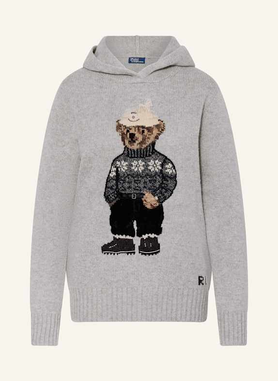 POLO RALPH LAUREN Knit hoodie LIGHT GRAY/ TAUPE/ BROWN
