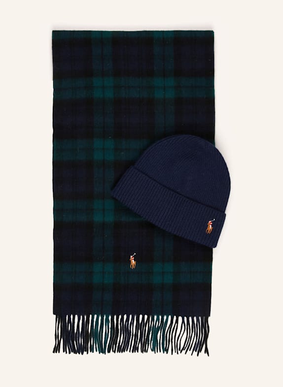 POLO RALPH LAUREN Set: Mütze und Schal mit Geschenkbox BLAU/ DUNKELGRÜN