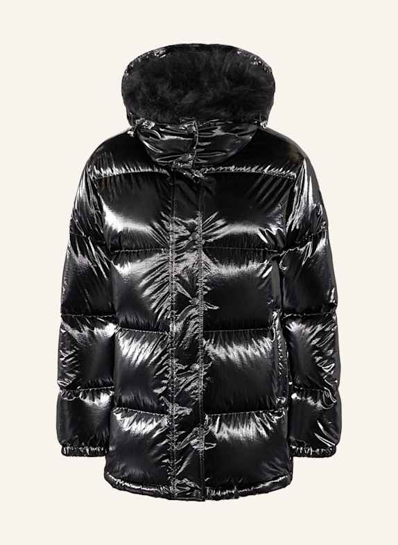 MONCLER Kurtka puchowa HANAU z odpinanym kapturem i sztucznym futrem CZARNY