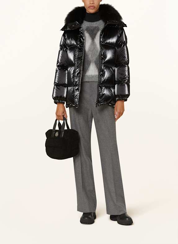 MONCLER Doudoune HANAU avec capuche amovible et fourrure synthétique NOIR