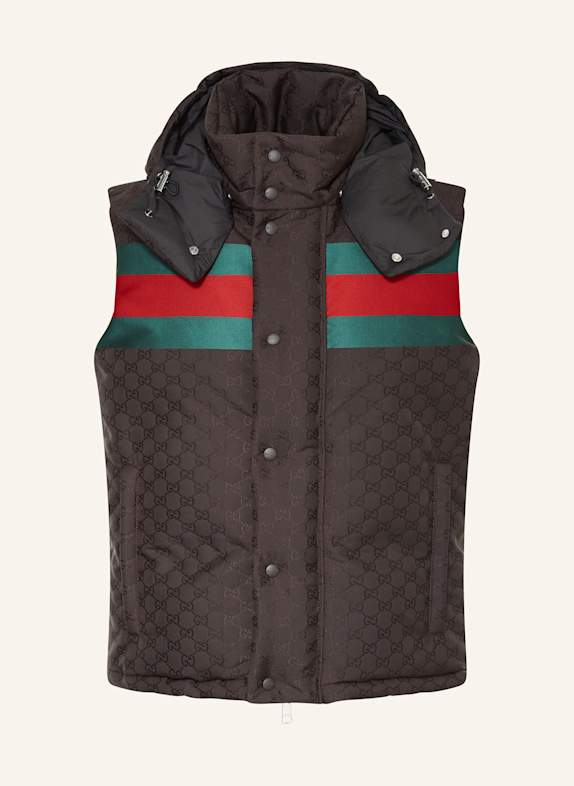 GUCCI Daunenweste DUNKELBRAUN/ GRÜN/ ROT