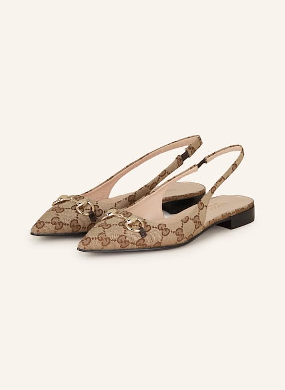 GUCCI Sling-Ballerinas 9763 BEIGE EBONY/COCOA
