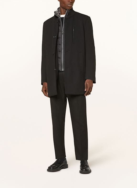 STROKESMAN'S Coat with faux fur and removable panel BLACK