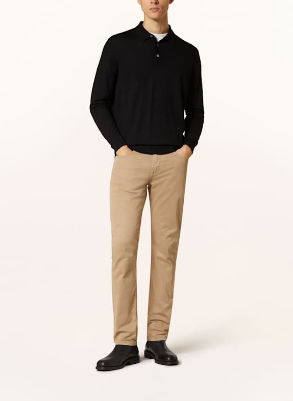 STROKESMAN'S Strikket polo-shirt SORT