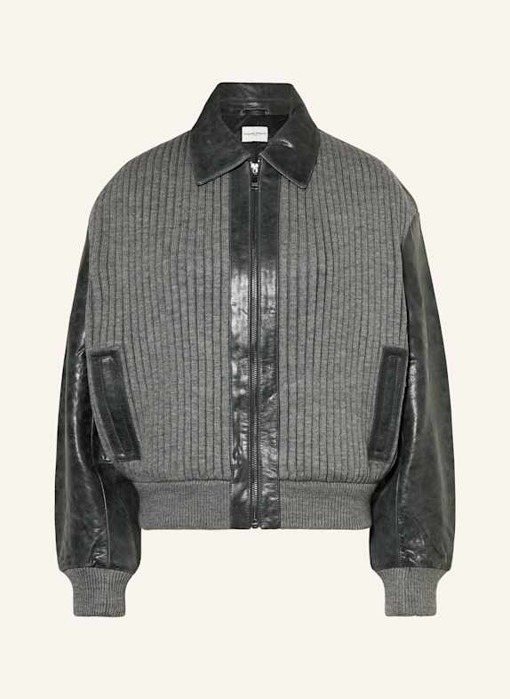 CLAUDIE PIERLOT Lederjacke im Materialmix DUNKELGRAU