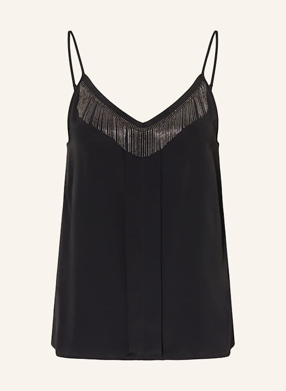 LUISA CERANO Top mit Schmucksteinen SCHWARZ