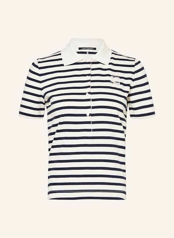 LUISA CERANO Knitted polo shirt ECRU/ DARK BLUE