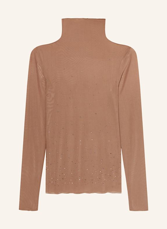 LUISA CERANO Longsleeve aus Mesh mit Schmucksteinen BEIGE