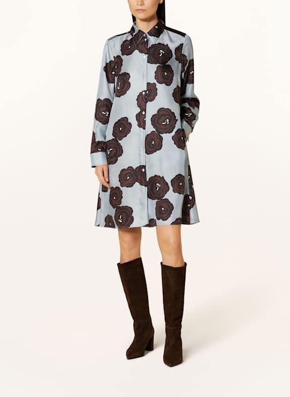 LUISA CERANO Hemdblusenkleid aus Seide HELLBLAU/ BRAUN/ SCHWARZ
