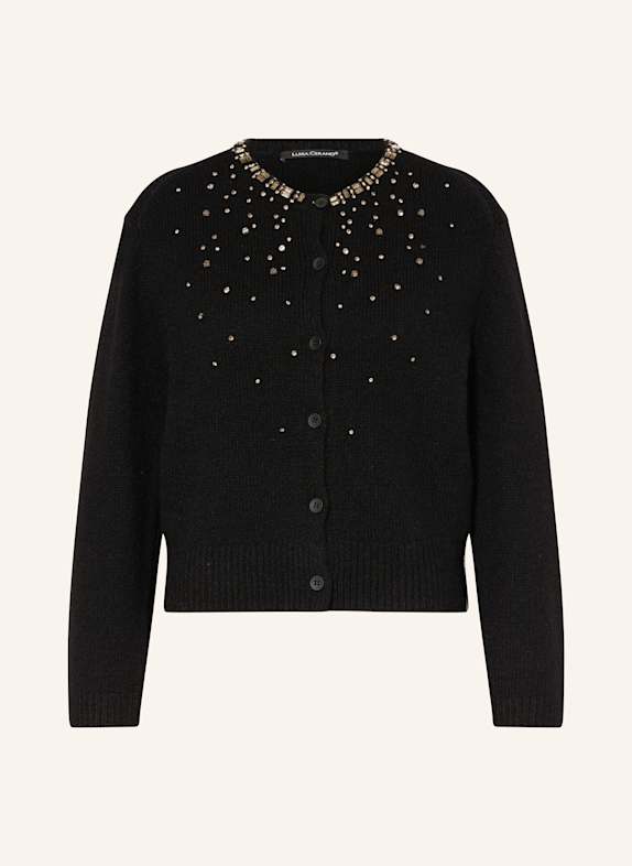 LUISA CERANO Strickjacke mit Alpaka und Schmucksteinen SCHWARZ