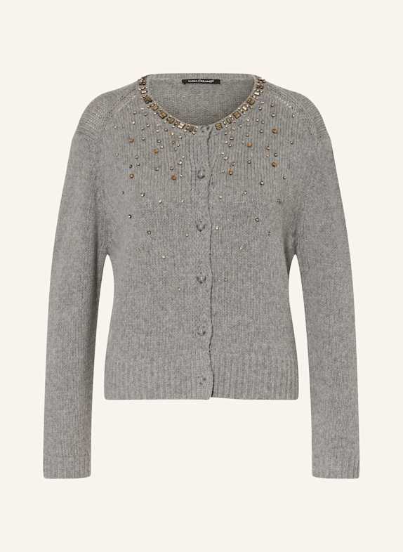 LUISA CERANO Strickjacke mit Alpaka und Schmucksteinen GRAU