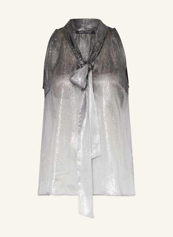 LUISA CERANO Bow-tie blouse in silk with glitter thread DARK GRAY/ LIGHT GRAY
