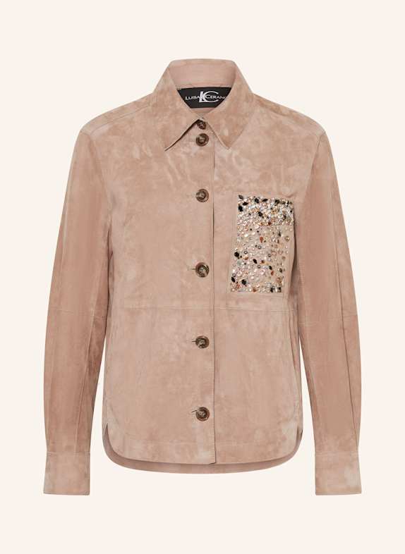 LUISA CERANO Lederjacke mit Schmucksteinen HELLBRAUN