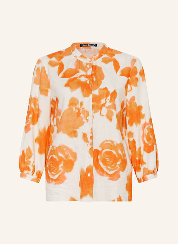 LUISA CERANO Shirt blouse with linen and 3/4 sleeves ECRU/ ORANGE