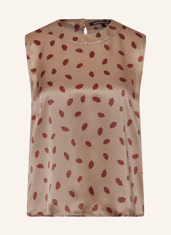 LUISA CERANO Blouse top made of silk BEIGE/ DARK RED