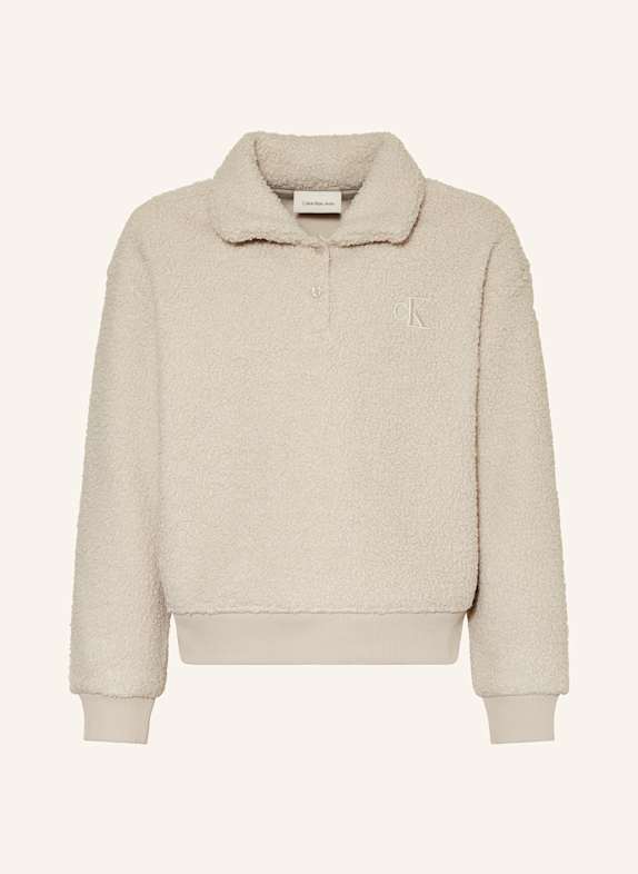Calvin Klein Sweter typu troyer z pluszowego materiału JASNOCZARY