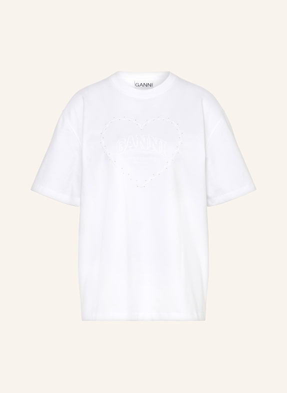 GANNI T-shirt z obszyciem ozdobnymi kamykami BIAŁY