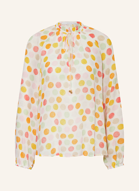 HERZEN'S ANGELEGENHEIT Shirt blouse in silk with ruffles ECRU/ ORANGE/ RED