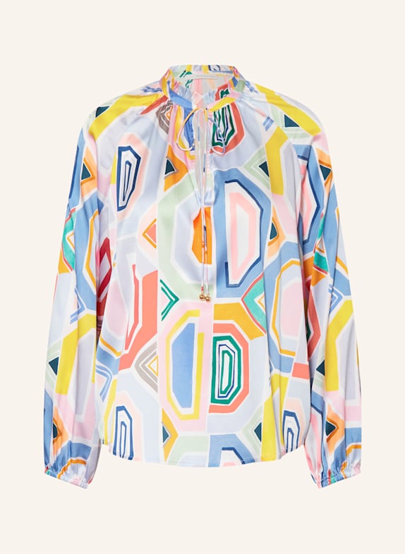 HERZEN'S ANGELEGENHEIT Shirt blouse in silk with ruffles BLUE/ RED/ YELLOW