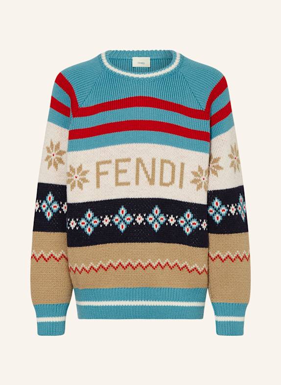FENDI Pullover HELLBLAU/ ROT/ BRAUN