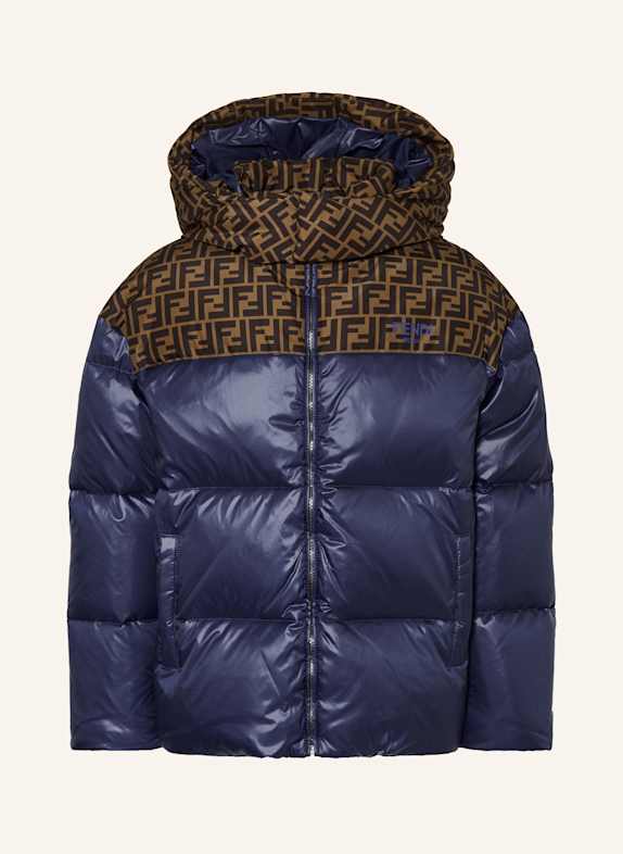 FENDI Daunenjacke mit abnehmbarer Kapuze DUNKELBLAU/ DUNKELBRAUN