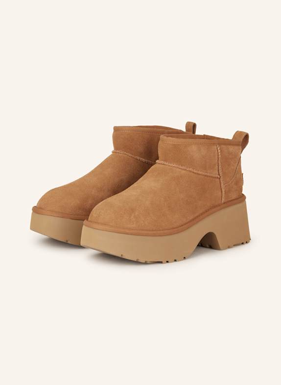 UGG CLASSIC ULTRA MINI NEW HEIGHTS platform boots COGNAC