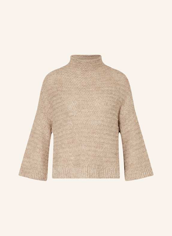 ANTONELLI firenze Bouclé-Pullover CLEMENTE mit Alpaka und Pailletten HELLBRAUN