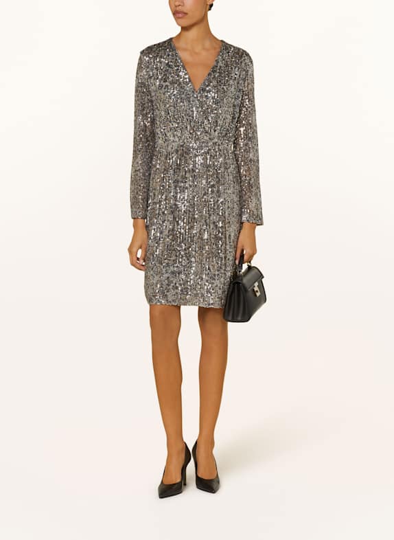 lilienfels Kleid in Wickeloptik mit Pailletten GRAU/ SILBER