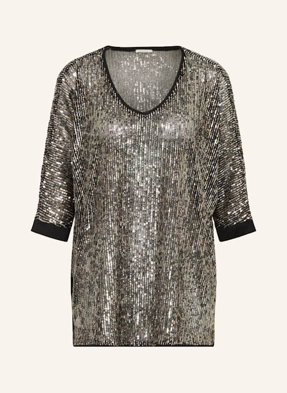 lilienfels Blusenshirt mit Pailletten und 3/4-Arm SCHWARZ/ SILBER