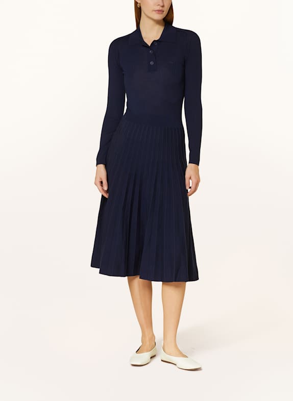 LACOSTE Strickkleid mit Plissees DUNKELBLAU