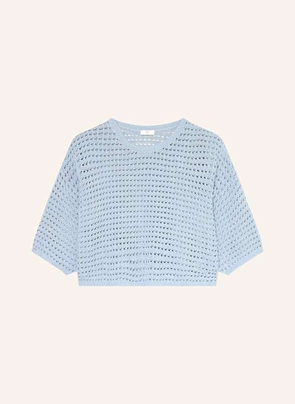 RIANI Cropped-Strickshirt mit 3/4-Arm und Glitzergarn HELLBLAU