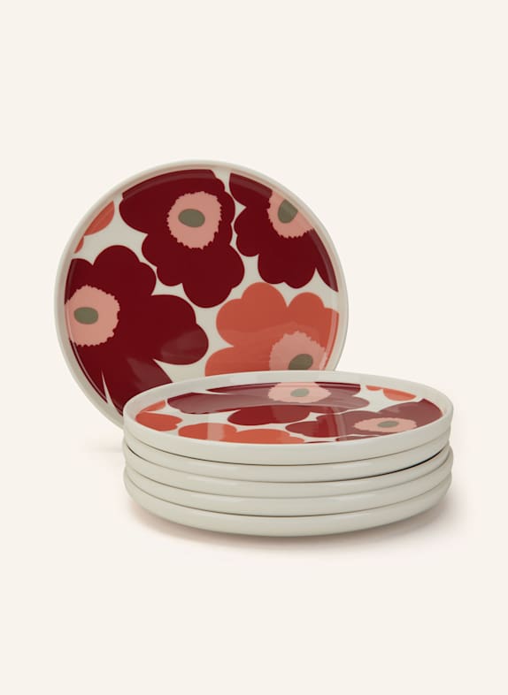 marimekko set of 6 plates UNIKKO OIVA CREAM/ ORANGE/ DARK RED