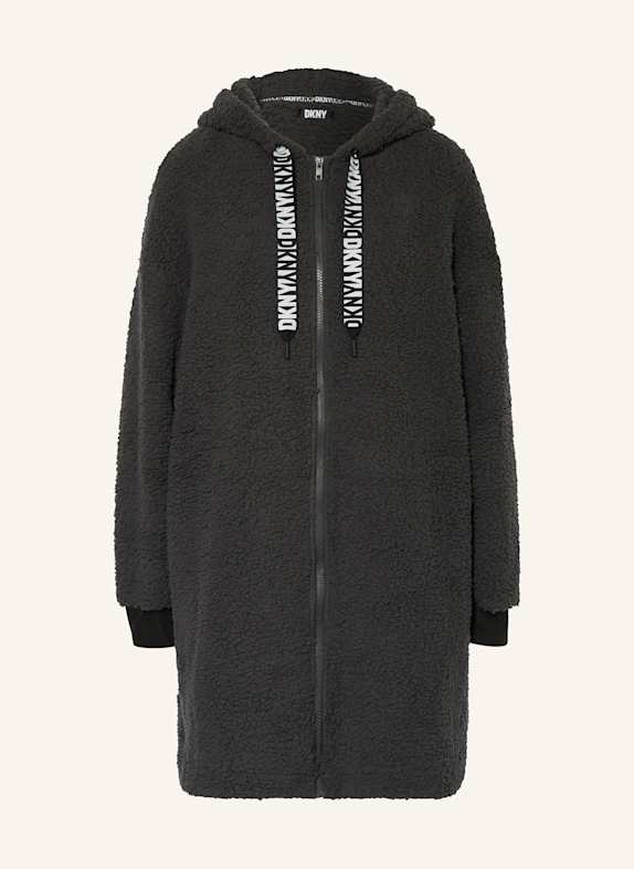 DKNY Made of teddy fleece lounge jacket DARK GRAY