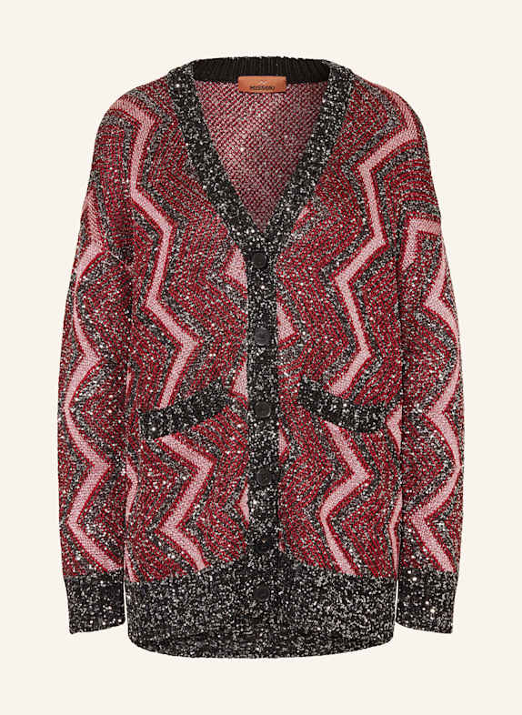 MISSONI Strickjacke mit Pailletten und Glitzergarn DUNKELROT/ SCHWARZ/ SILBER