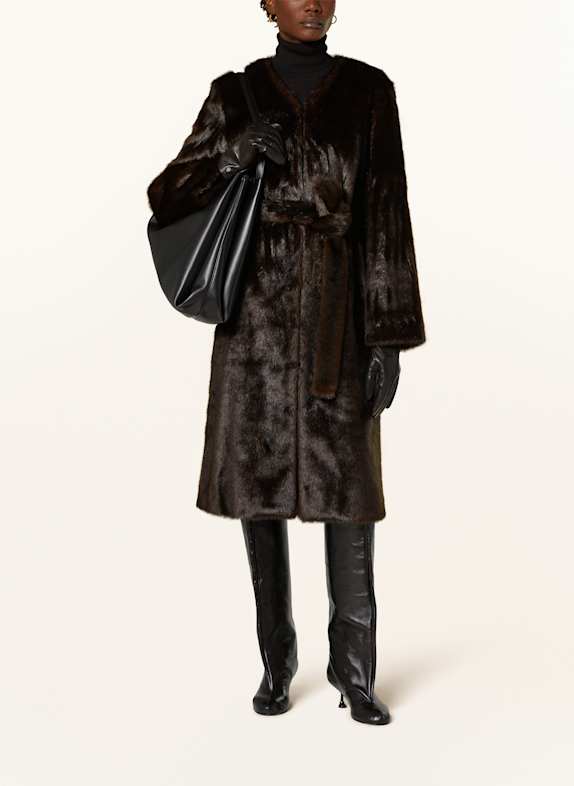 LOULOU DE SAISON Płaszcz ze sztucznego futra ARITAO CIEMNOBRĄZOWY