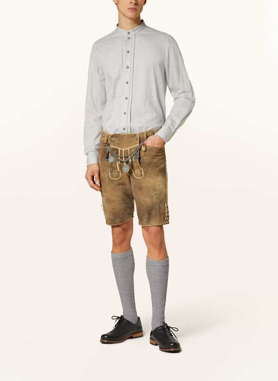 Grasegger Traditioneel hemd KISSING Extra Slim Fit met opstaande kraag LICHTGRIJS