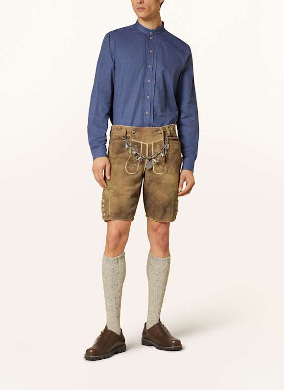 Grasegger Traditioneel hemd KISSING Extra Slim Fit met opstaande kraag BLAUW