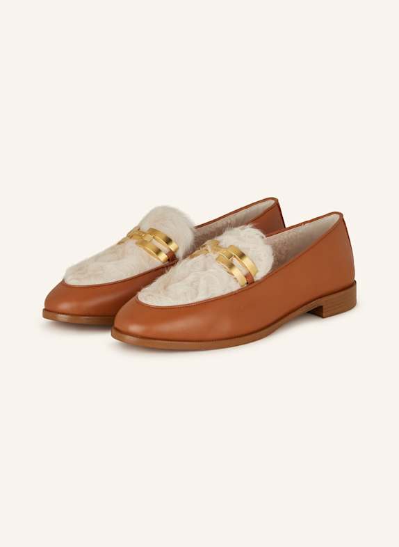 AQUAZZURA Mokassins BRANDI BRAUN/ CREME/ GOLD