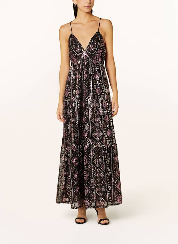 ba&sh Šaty PENELOPE s flitry ČERNÁ/ RŮŽOVÁ