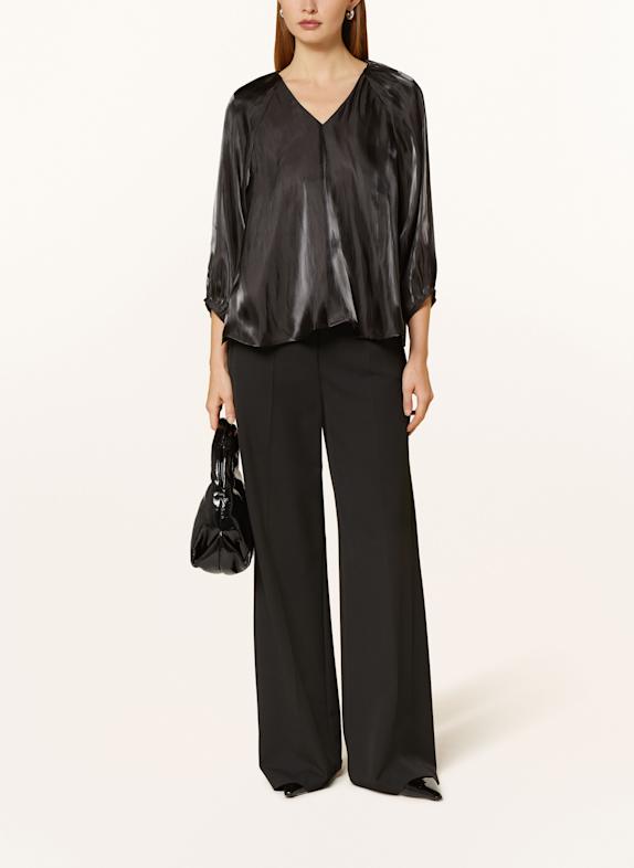 SELECTED Blus med 3/4-ärmar i satin SVART