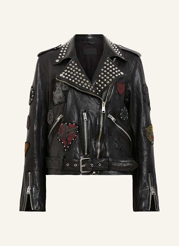 ALLSAINTS Lederjacke BIKER mit Nieten SCHWARZ