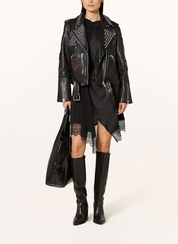 ALLSAINTS Kurtka skórzana BIKER z ćwiekami CZARNY