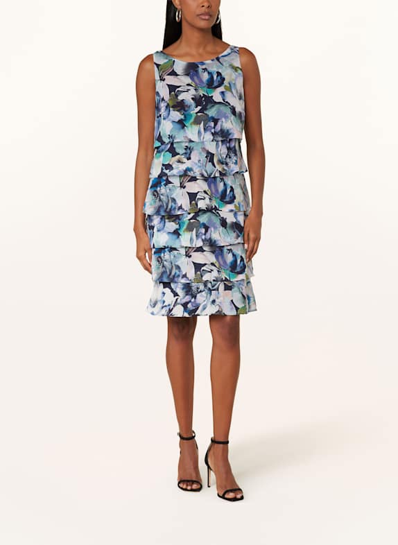 Vera Mont Cocktailkleid mit Volants BLAU/ GRÜN/ HELLORANGE