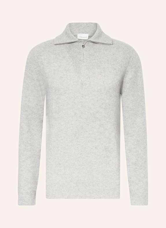 PROFUOMO Sweter typu troyer z wełny merino JASNOCZARY